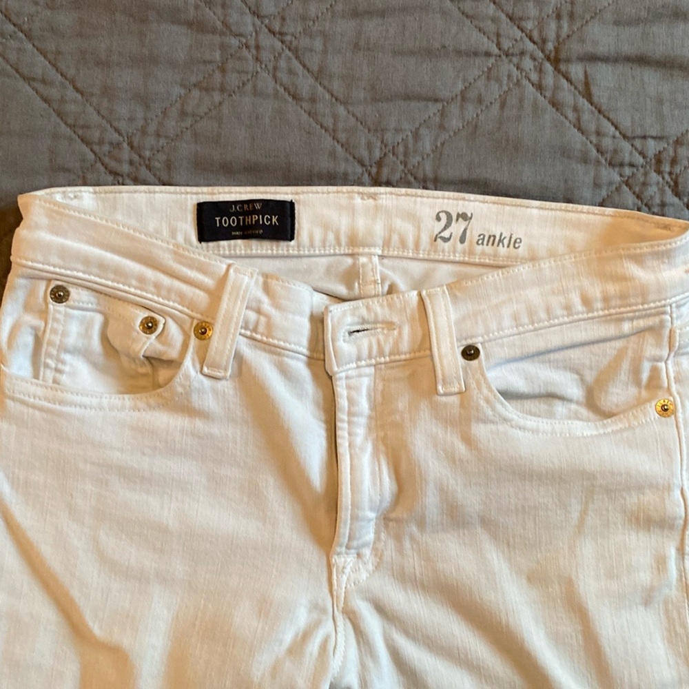 JCrew white toothpick ankle jeans, size 27